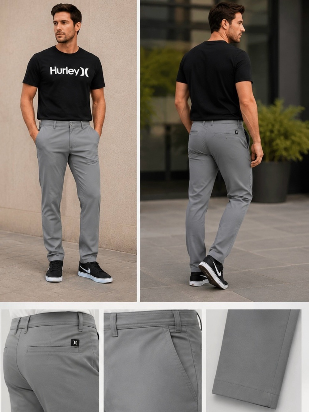 Hurley Gray Straight-Leg Performance Chinos